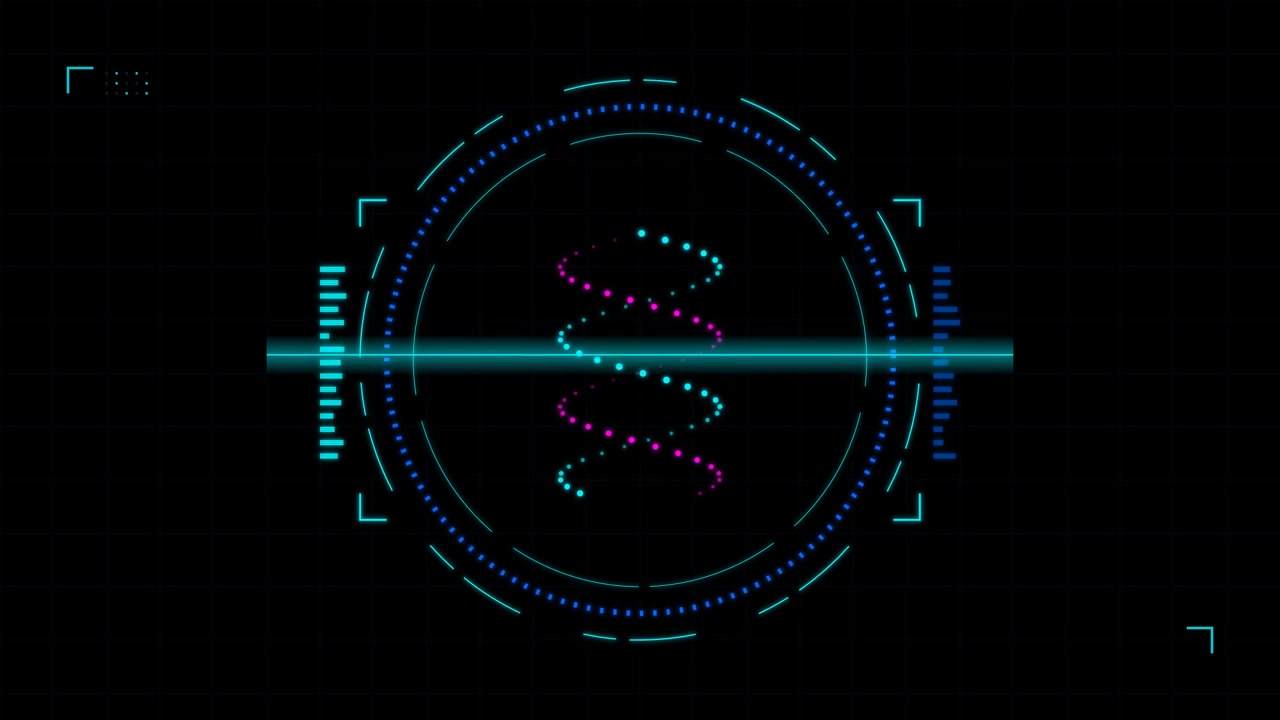 Digital DNA Helix Animation with Futuristic HUD Interface