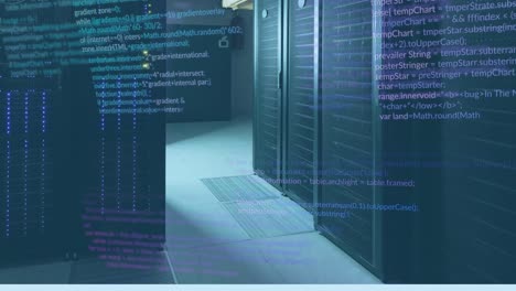 Animation-Der-Computersprache-über-Datenserver-Racks-Im-Serverraum