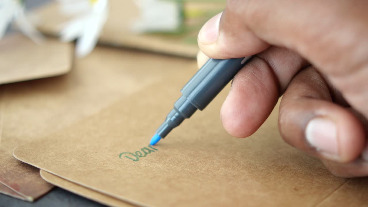 손으로 만든 카드에 마음 깊은 메시지를 쓰고