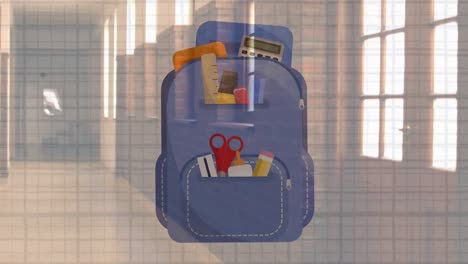 icono de la bolsa de la escuela contra el corredor de la escuela
