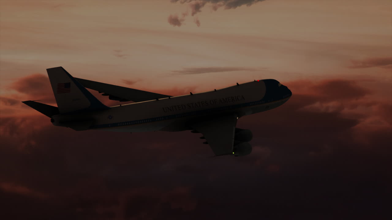 4K Aerial Air Force One at dusk