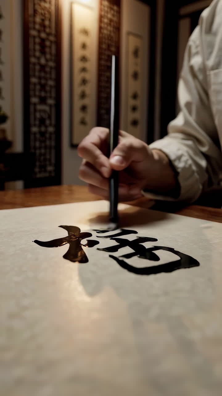 중국 캘리그라피를 연습하는 사람