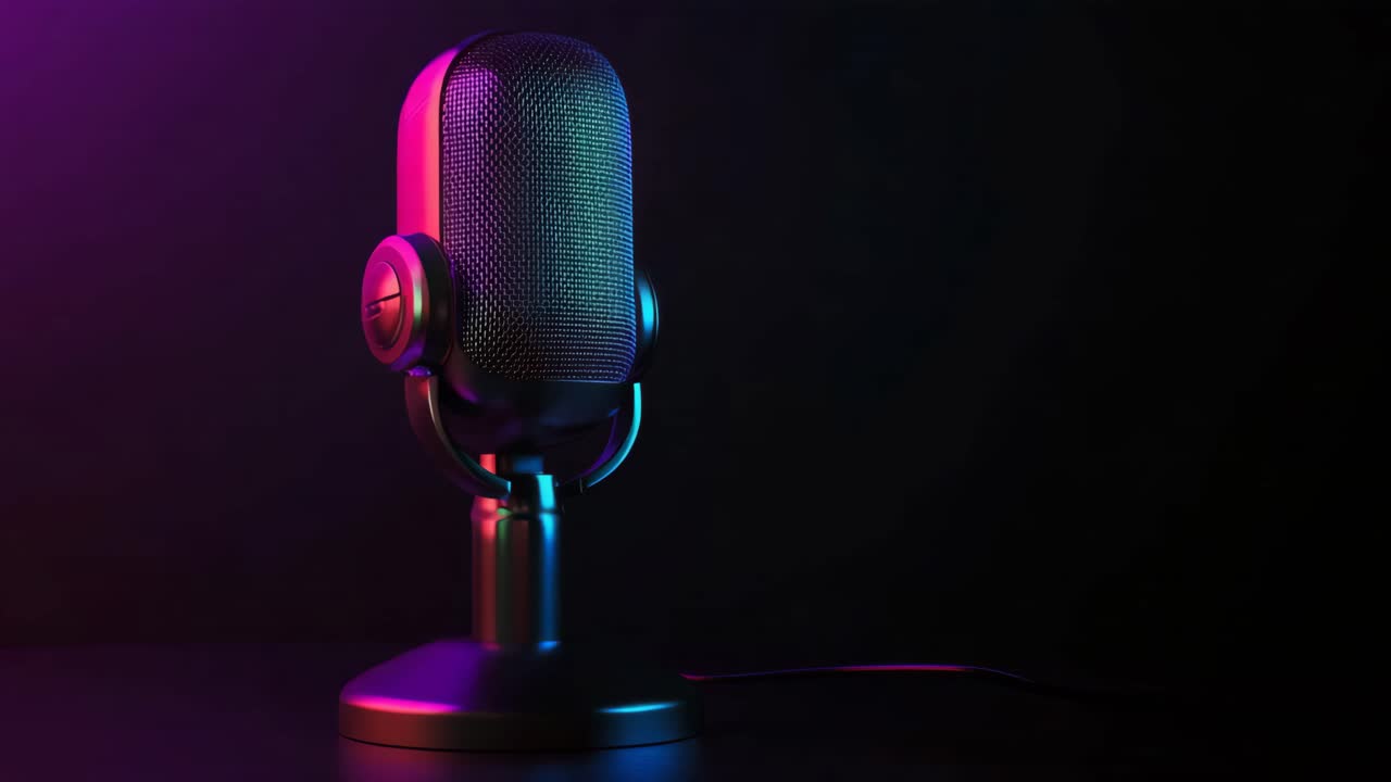Retro Microphone in Neon Lighting