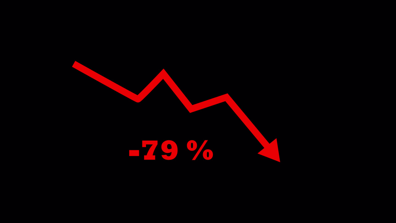 Red Arrow Showing Percentage Decline on Black Background