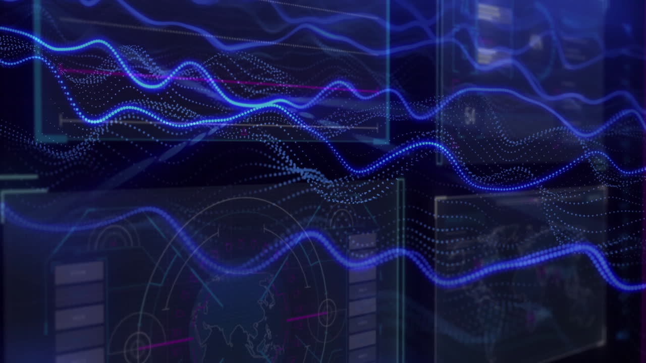 Data visualization and analytics animation over digital interface with graphs and charts
