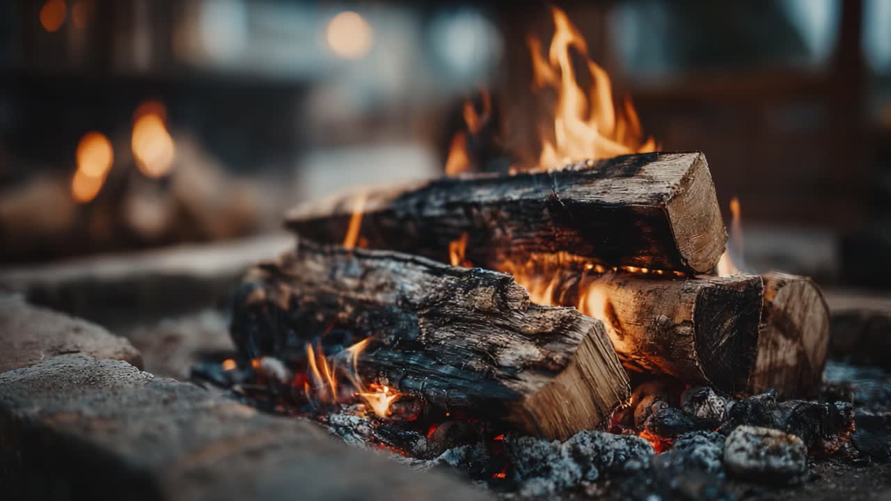 A Warm and Inviting Campfire Scene with Crackling Flames and Logs, Perfect for Cozy Gatherings and Outdoor Relaxation, Radiating Comfort and Ambiance