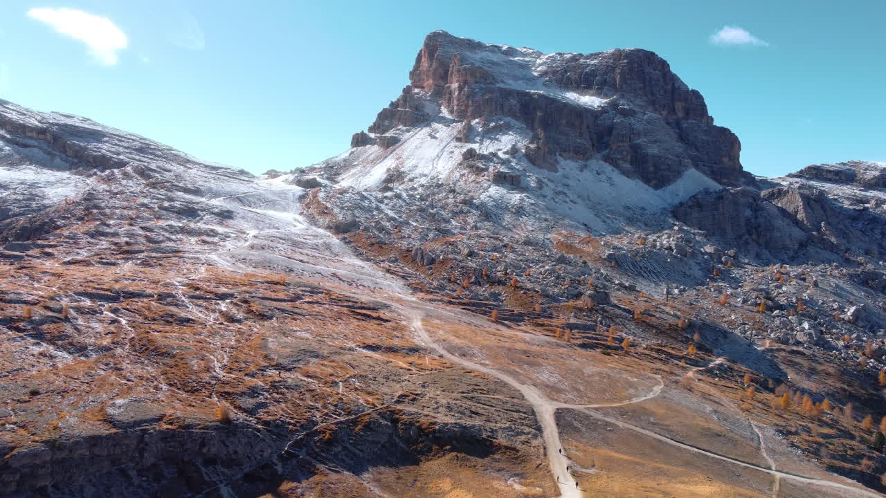 Aerial view of the Dolomites. Mount Averau near the Giau Pass, Cinque Torri, Cortina