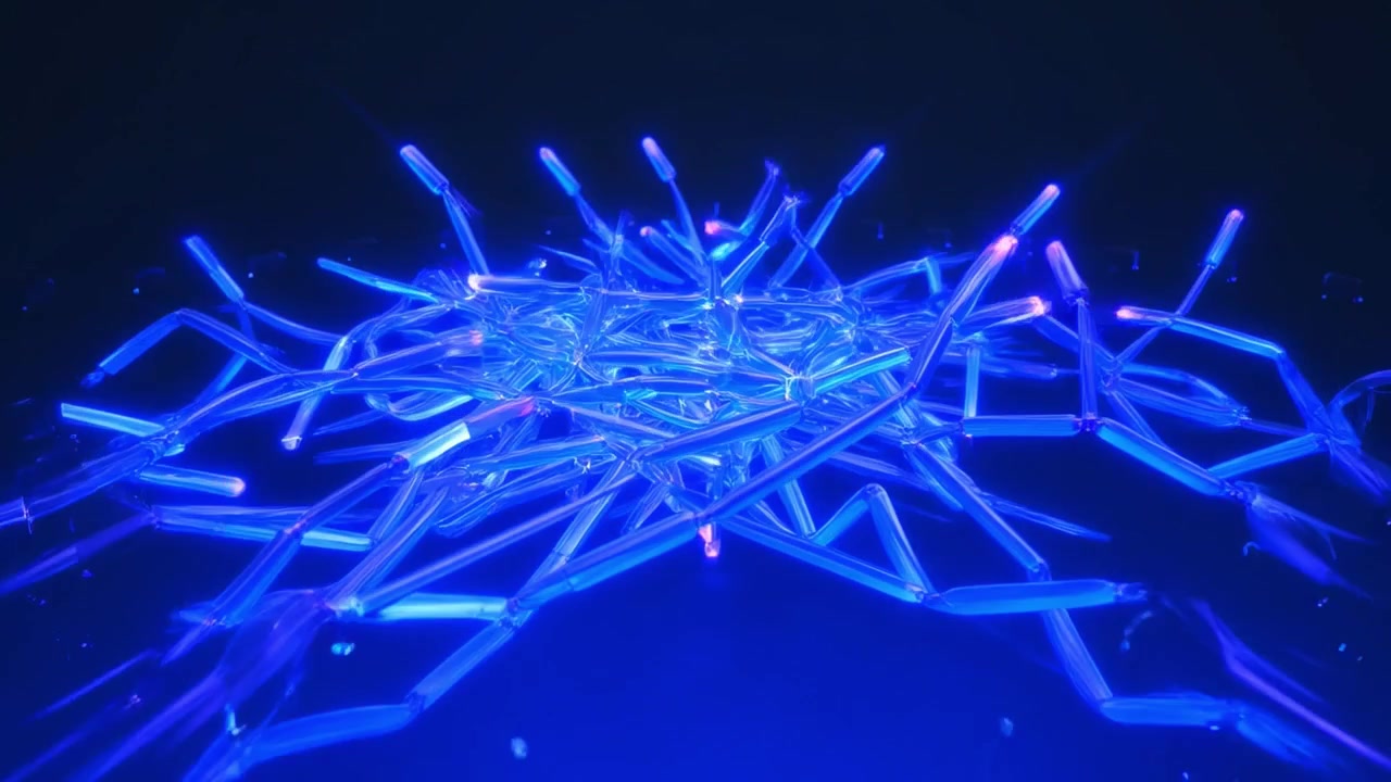 Abstract Blue Light Grid Forming on Dark Background