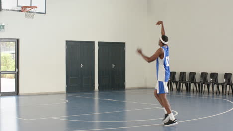 athlete practicing basketball skills in gym, focusing on ball control