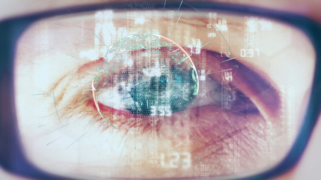 animación del procesamiento de datos sobre el ojo y las gafas.