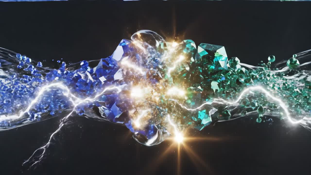 Crystals in water with lightnings