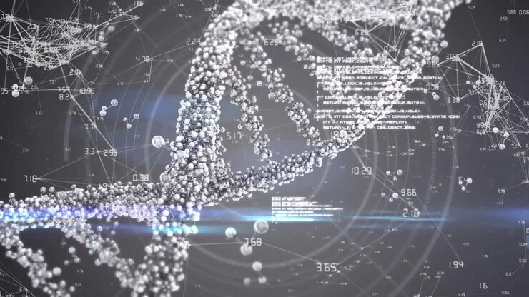 Processing scientific data, DNA strand and binary coding animation