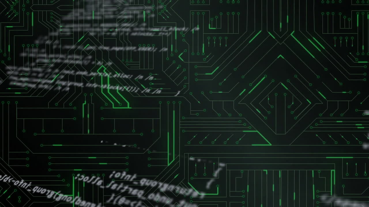 animación del procesamiento de datos y la red de conexiones sobre fondo negro