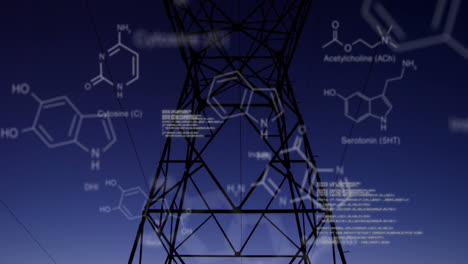 Estructuras-Químicas-Con-Códigos-De-Programa-Y-Un-Fondo-De-Torres-De-Transmisión.