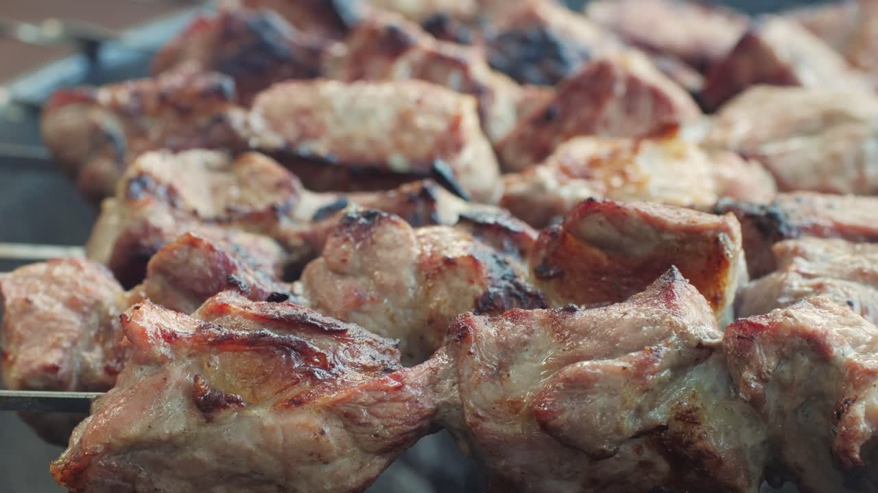 Grilled Pork Skewers on a Barbecue