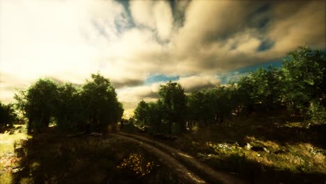 Fuertes-Nubes-De-Lluvia-Sobre-El-Campo-Al-Atardecer