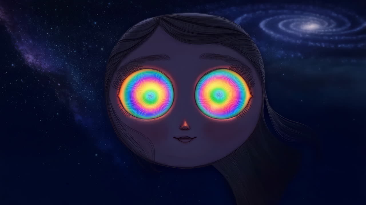 Girl with Rainbow Eyes in Space
