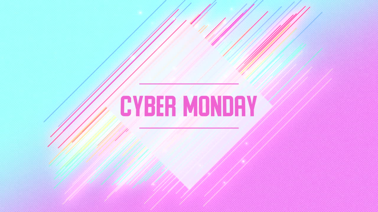 Cyber Monday med neon regnbue linjer på modefarvegradient
