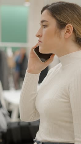 mujer hablando en un teléfono inteligente