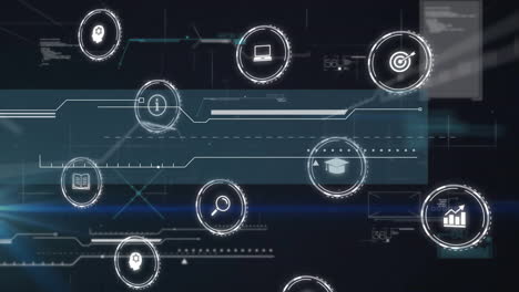 Animation-of-data-processing-over-network-of-connections-with-icons