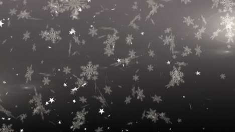 animation of christmas snowflakes and stars falling over grey background