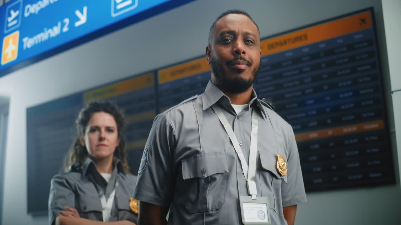 oficiales de seguridad del aeropuerto en servicio