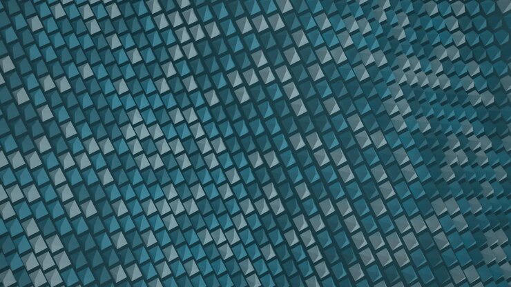 Pyramids create a wave surface. Green blue reigns supreme as the background for a business presentation. . Soft texture. Looped 3d animation rendering spikes
