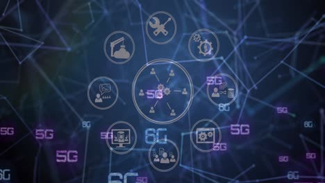 animación digital de iconos digitales a través de una red de conexiones contra un fondo azul