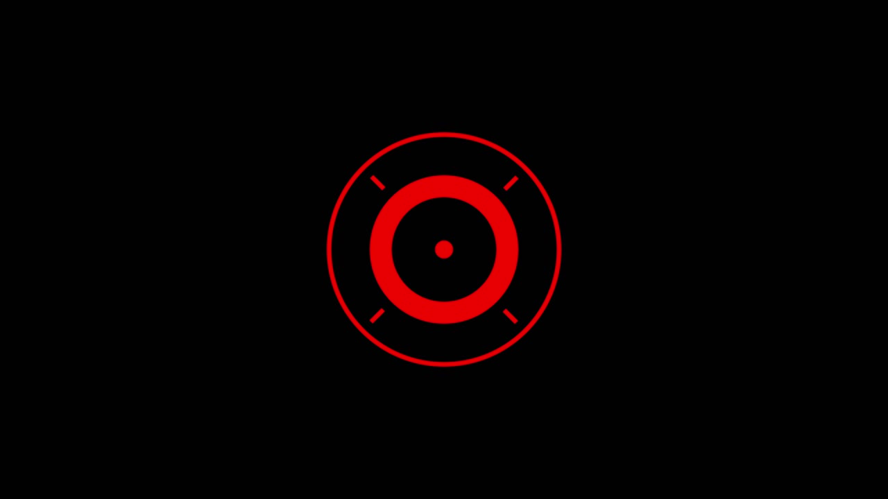 Red concentric circles animate like futuristic HUD, sonar pulse, or target graphic on black background, sci-fi interface element for tech concepts