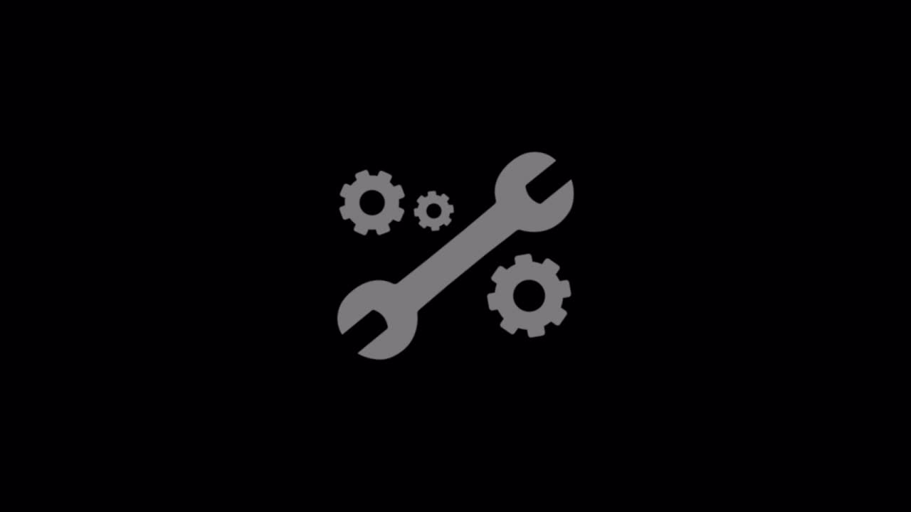 Animated Wrench and Rotating Gears Icon on Black Background