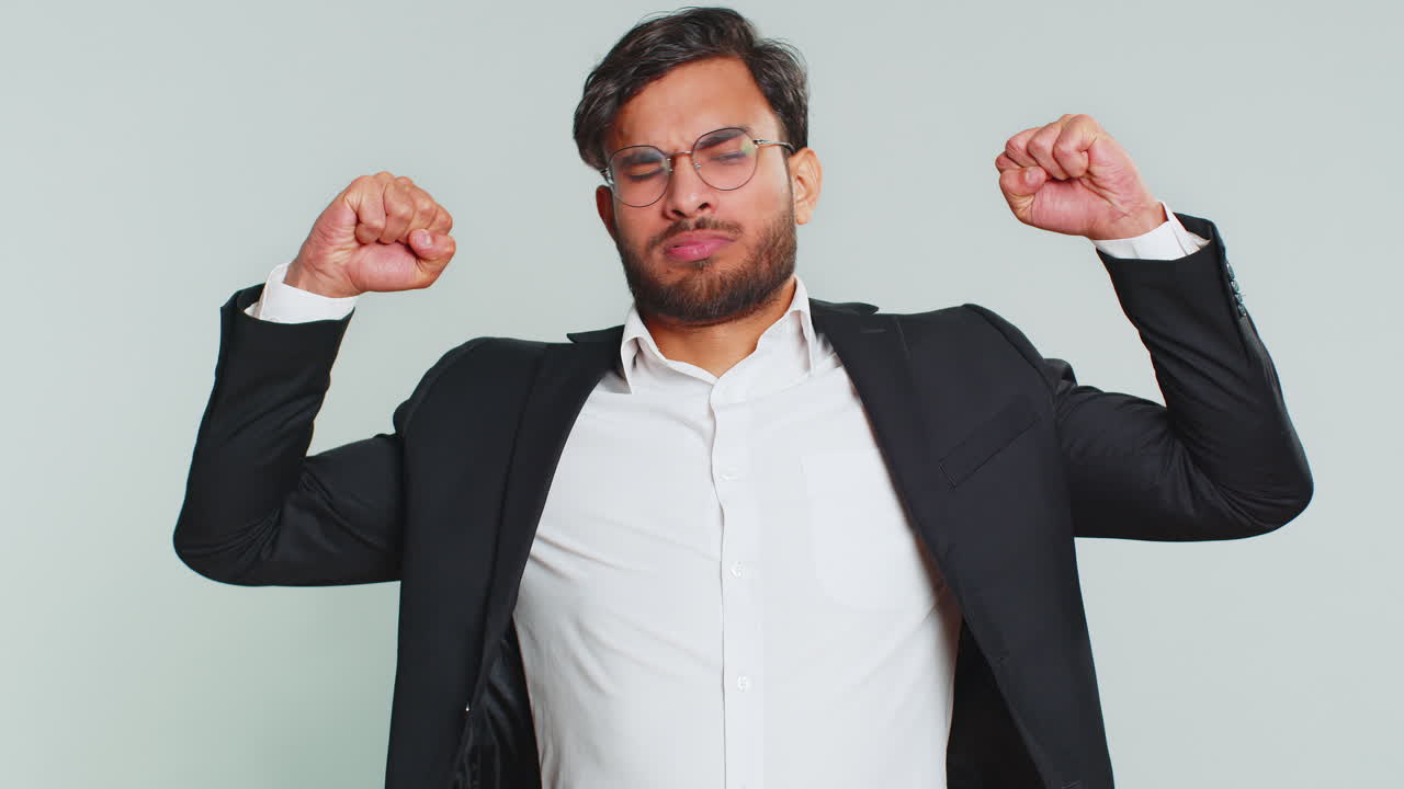 Tired exhausted business man yawning lazy bored lack of sleep falling asleep take a break relax