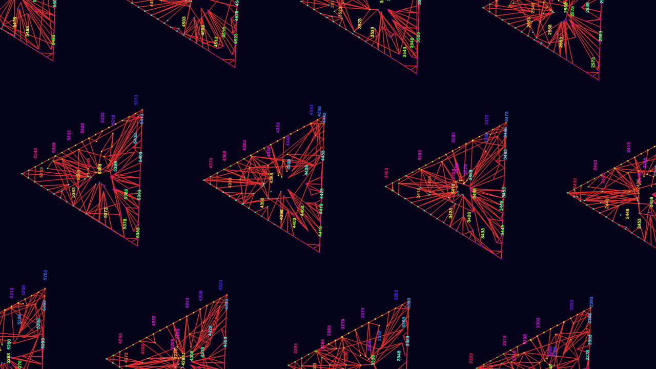 Symmetrical pattern of red, blue, and yellow triangles creating a vibrant design