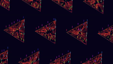 symmetrical pattern of red, blue, and yellow triangles creating a vibrant design