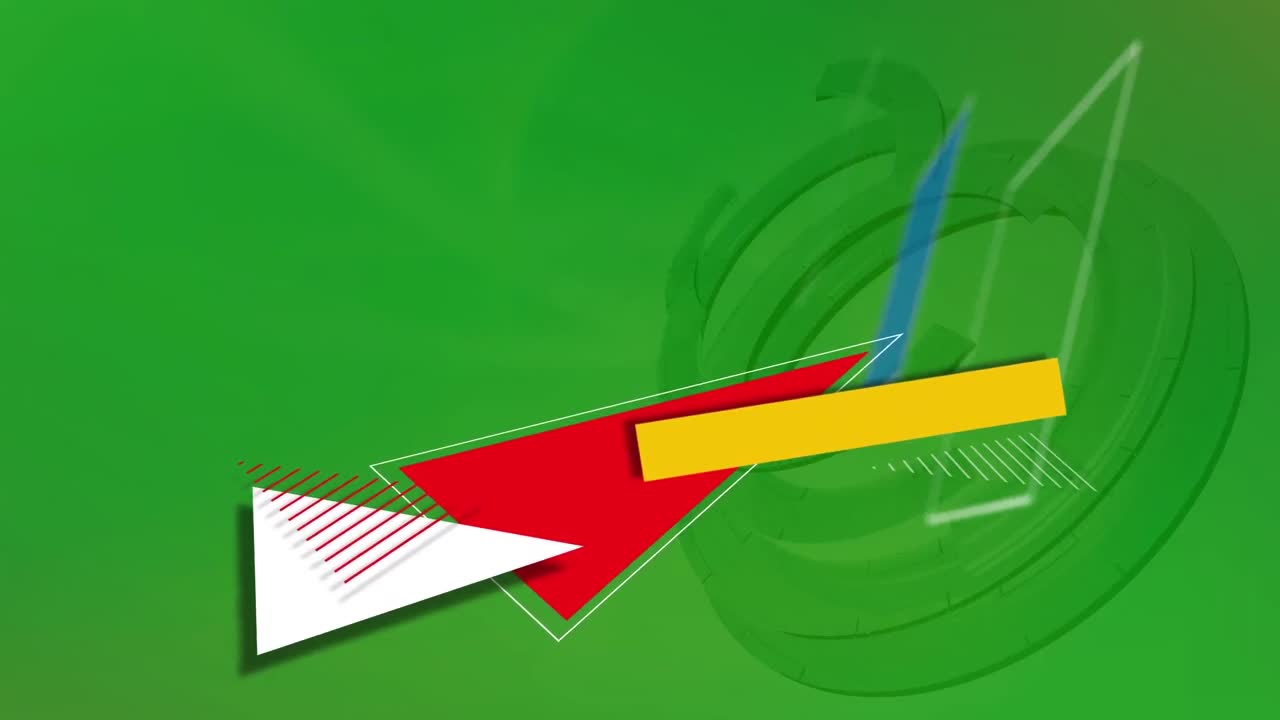 녹색 배경에서 기하학적 다채로운 모양의 애니메이션