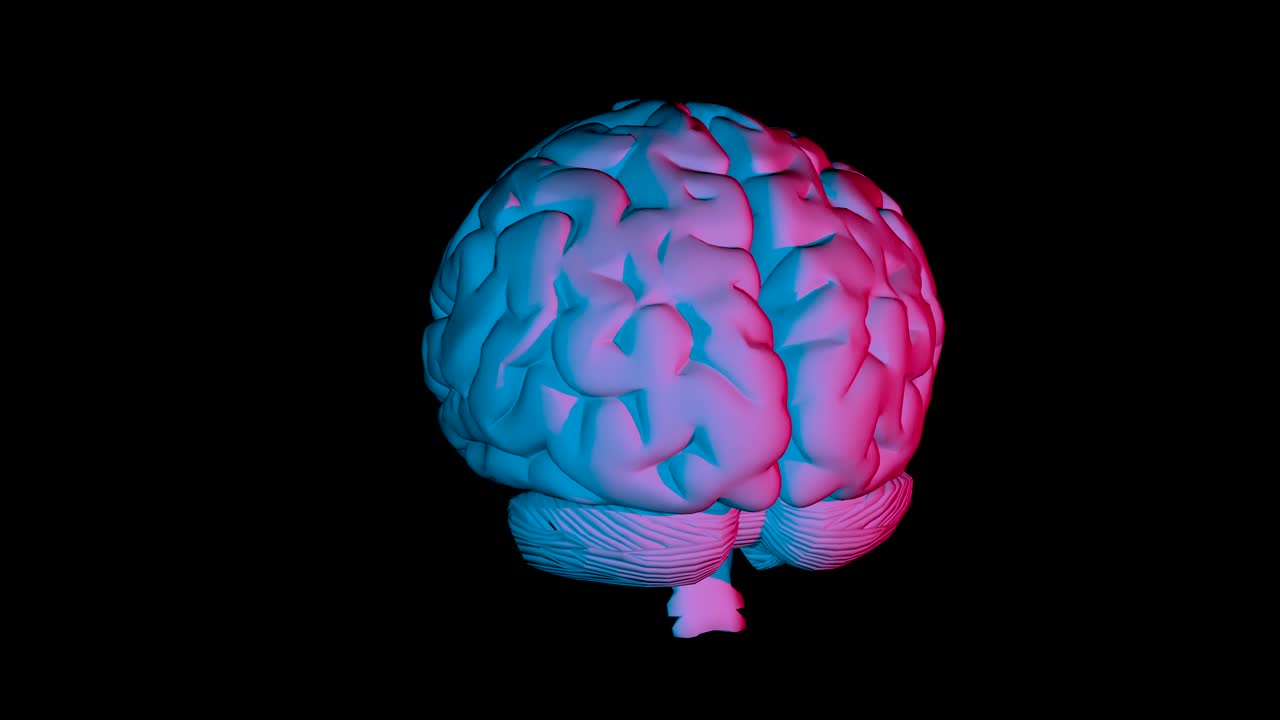 Cyclically rotating computer model of the human brain. Animation with alpha channel