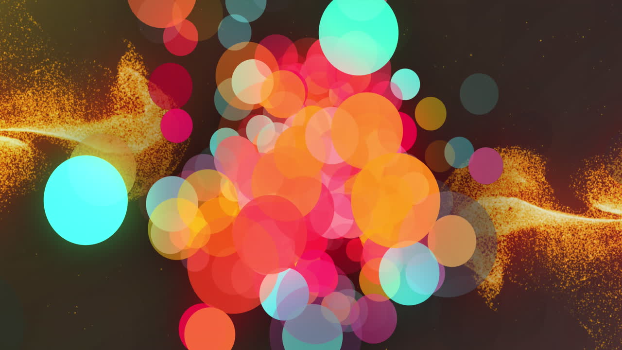 어두운 배경에 떨어지는 빛의 반점과 오렌지색 반이는 불꽃의 애니메이션