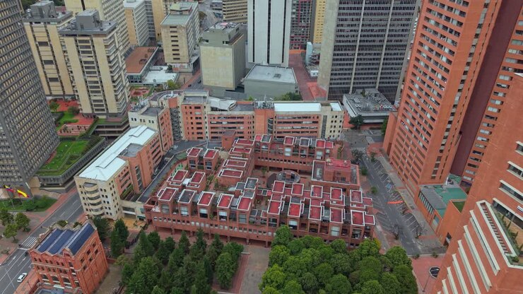 Aerial view of Bogota's urban buildings and lush greenery