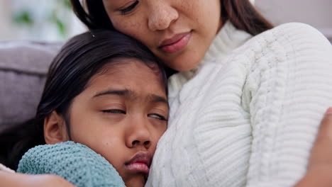 Mom,-girl-and-tired-with-hug