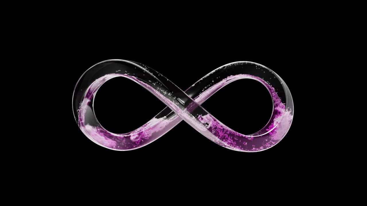 Loop glass infinity inside pink liquid with foam with alpha channel