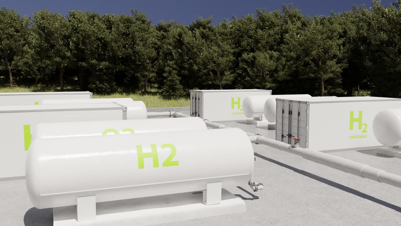 Hydrogen tanks in facility. 3D animation