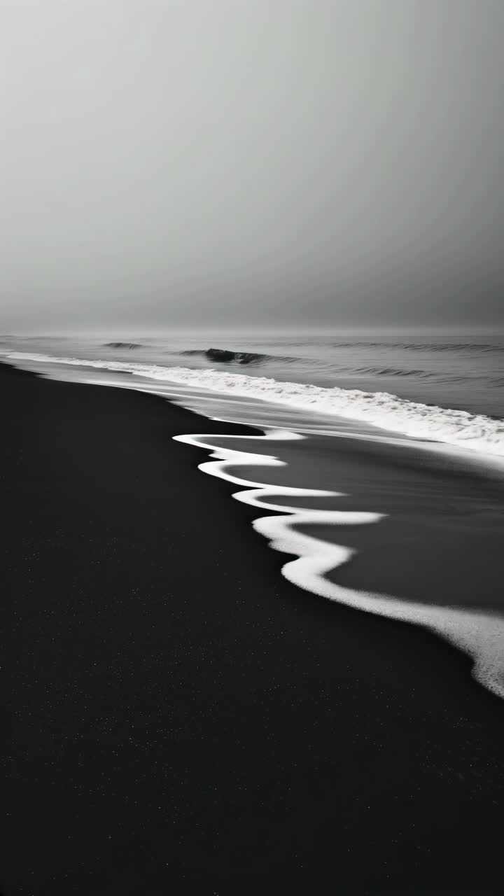Monochrome video concept of a serene beach with gentle waves