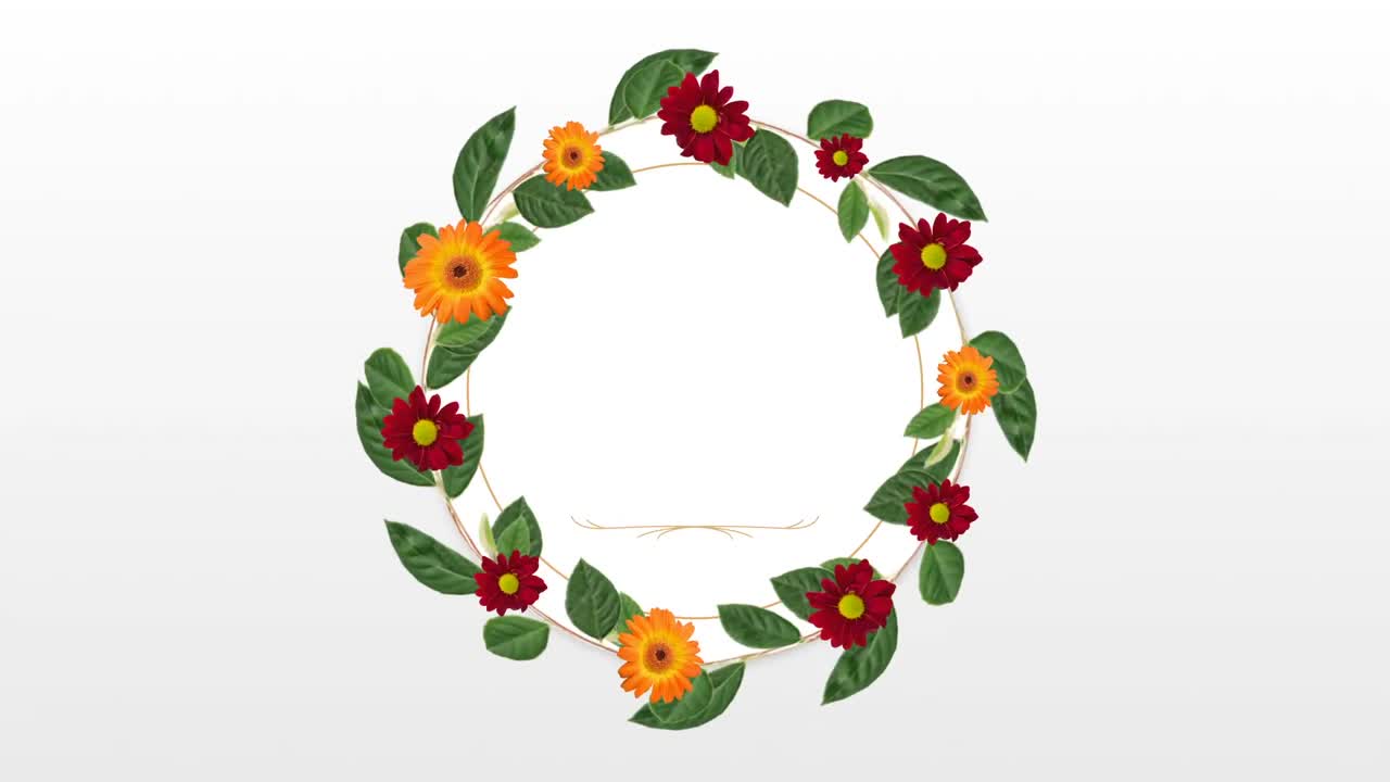 marco de fotos para el espacio de copia con flor decorativa roja y naranja