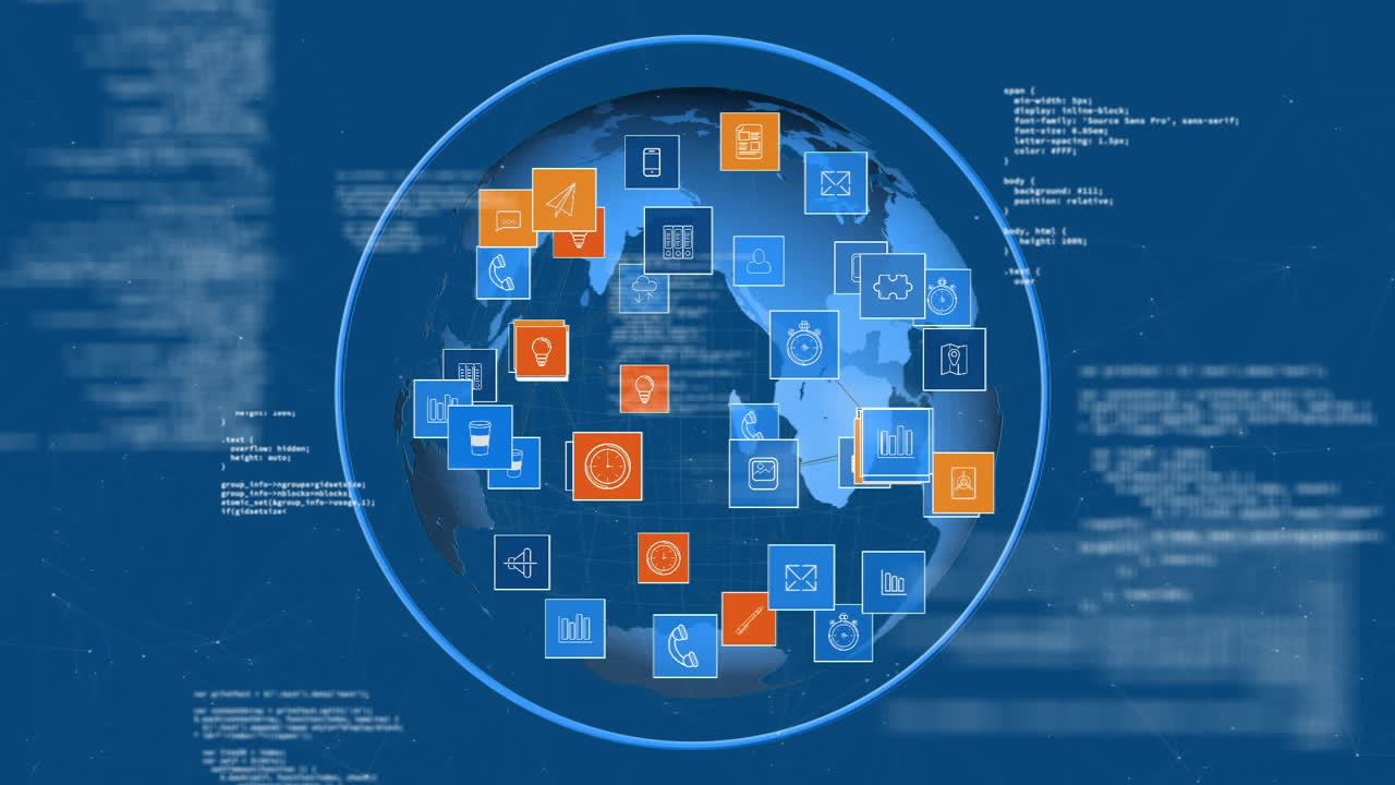 Globe and digital apps icons