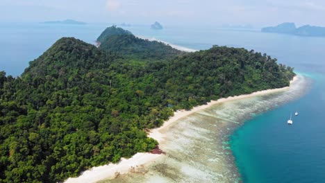 Aerial-shot-of-beautiful-tropical-island-on-Andaman-Sea-in-Thailand---Koh-Kradan