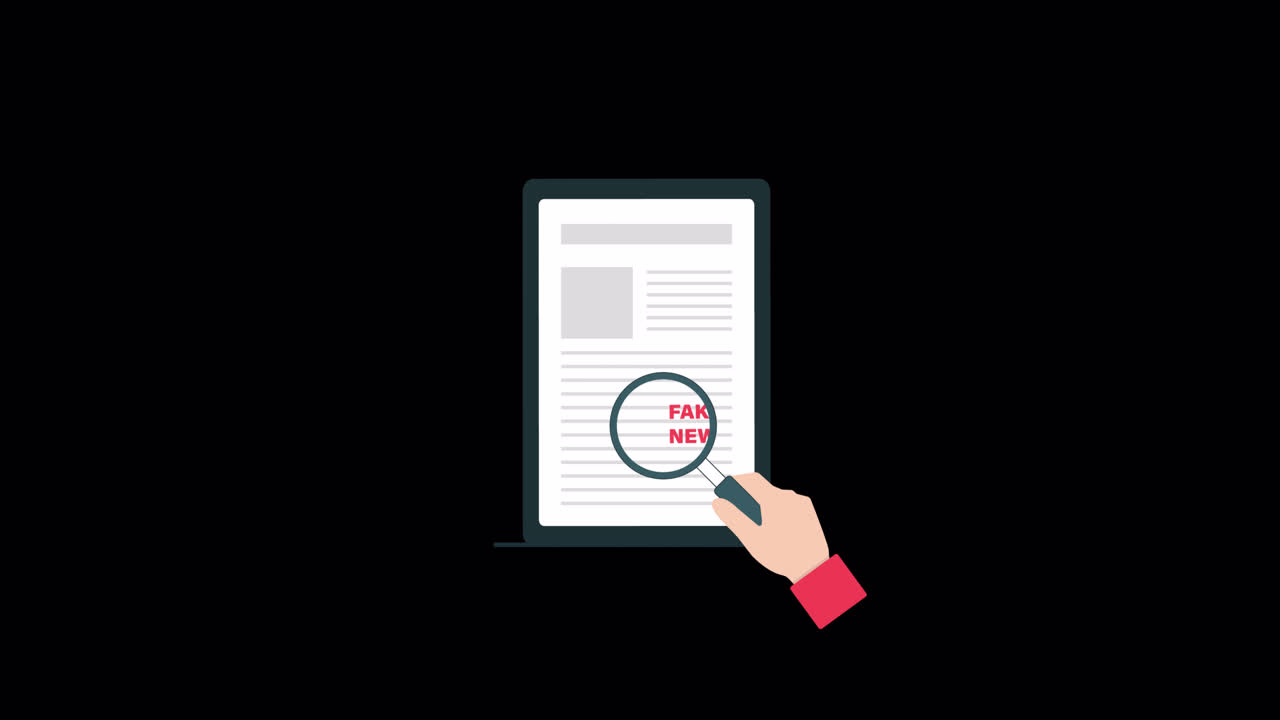 Animated Hand Magnifying Document to Reveal Fake News
