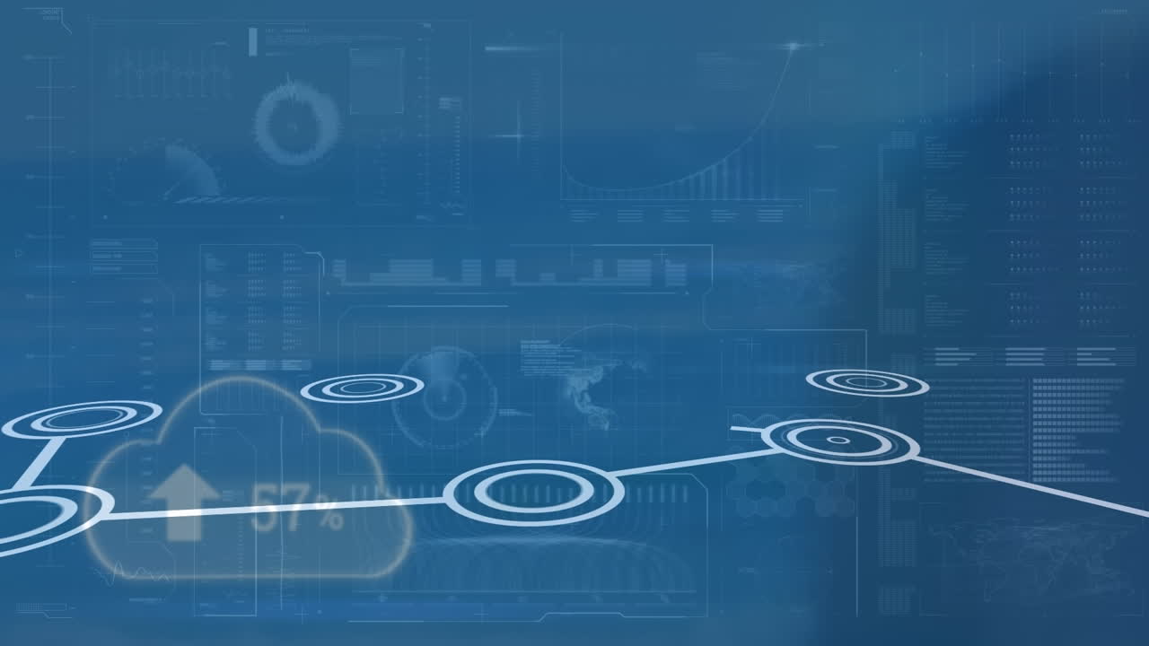 animación de la nube digital y procesamiento de datos con red de conexiones.