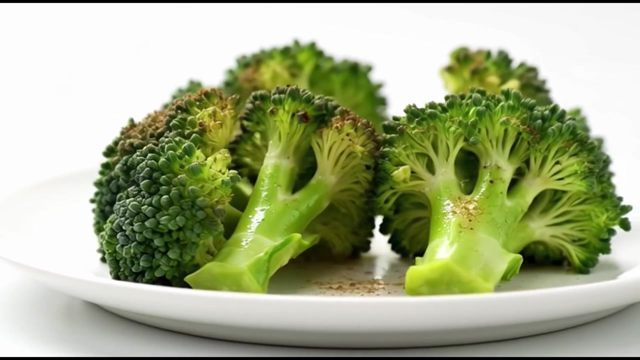 Fresh Steamed Broccoli Florets on a White Plate