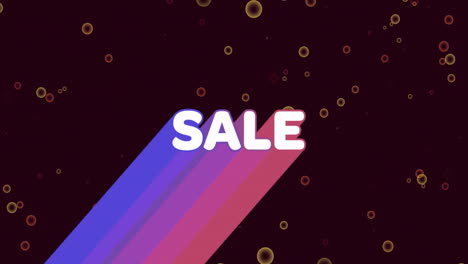 sale text animation over colorful diagonal stripes and floating bubbles