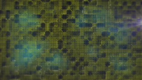 animation of rows of circles spinning over cityscape and grid