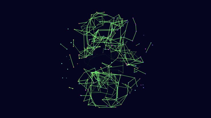 Futuristic geometric ball with neon dots and lines in dark space